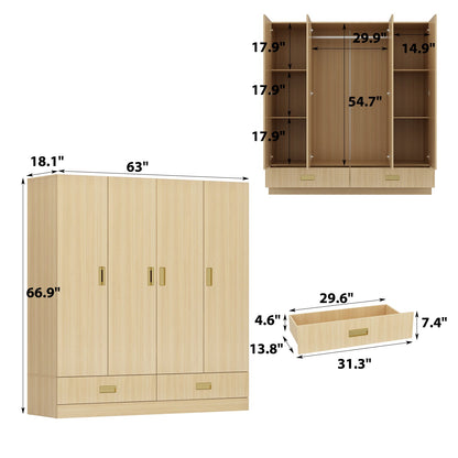 Armoire-penderie avec tringle, 2 tiroirs et étagères
