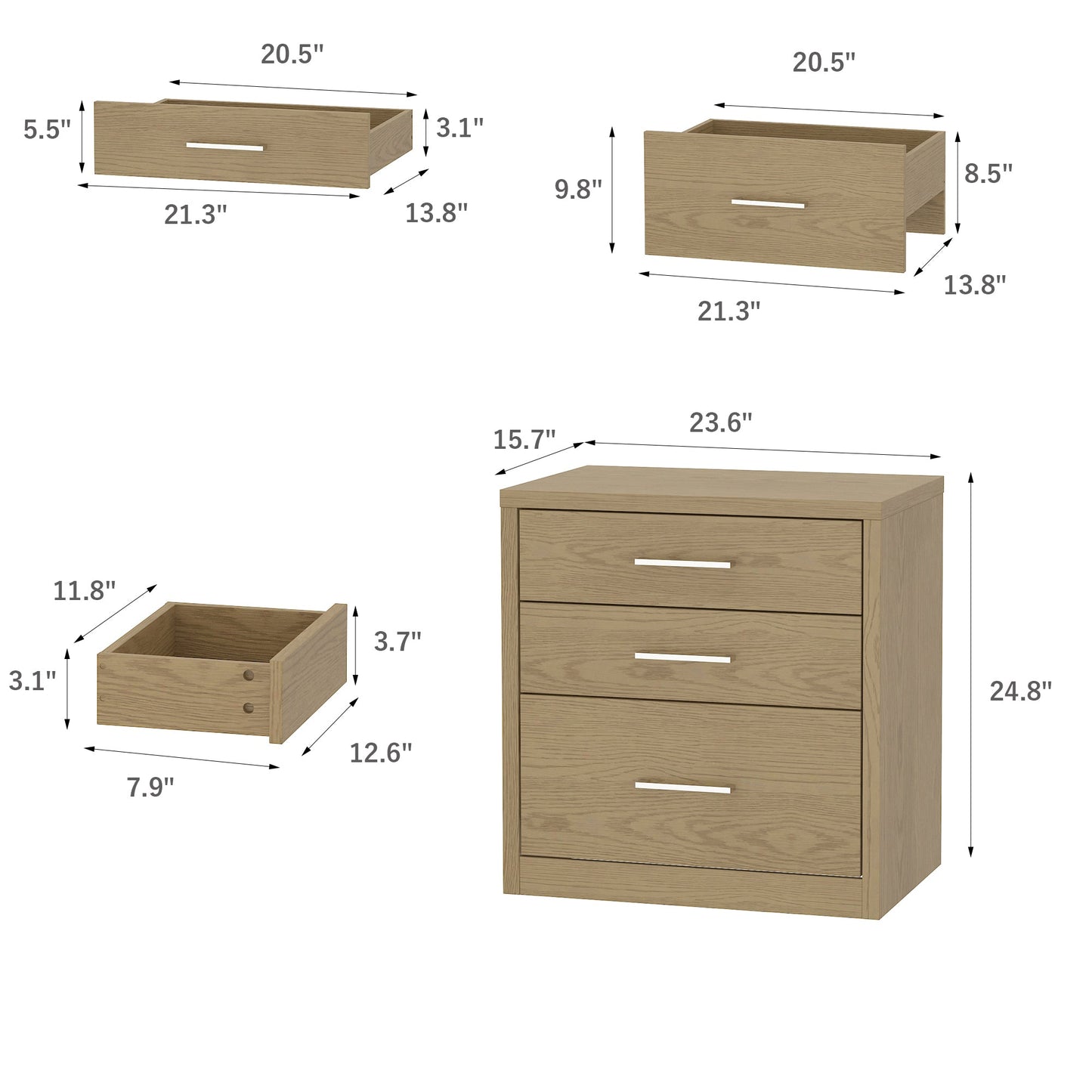 Table de chevet à 3 tiroirs avec compartiment caché