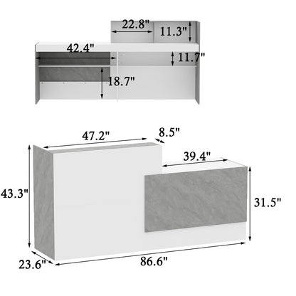 Bureau d'accueil rectangulaire de 86,6 pouces de large avec étagères ouvertes