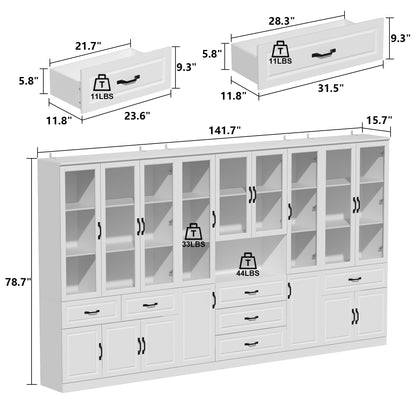 Grande vitrine d'angle avec étagère de rangement et bibliothèque combinées