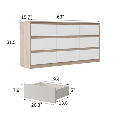 Buffet large à trois tiroirs avec rangement et 9 tiroirs
