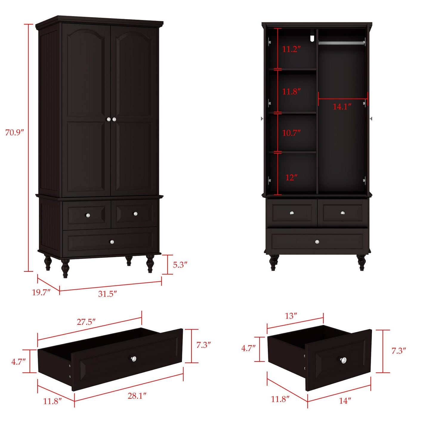 Armoire de rangement blanche pour chambre à coucher avec 3 tiroirs