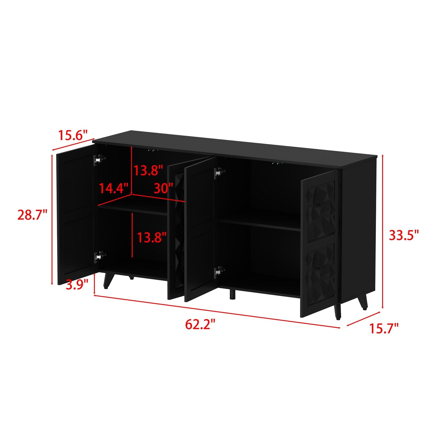 Commode à 4 portes avec pieds en métal