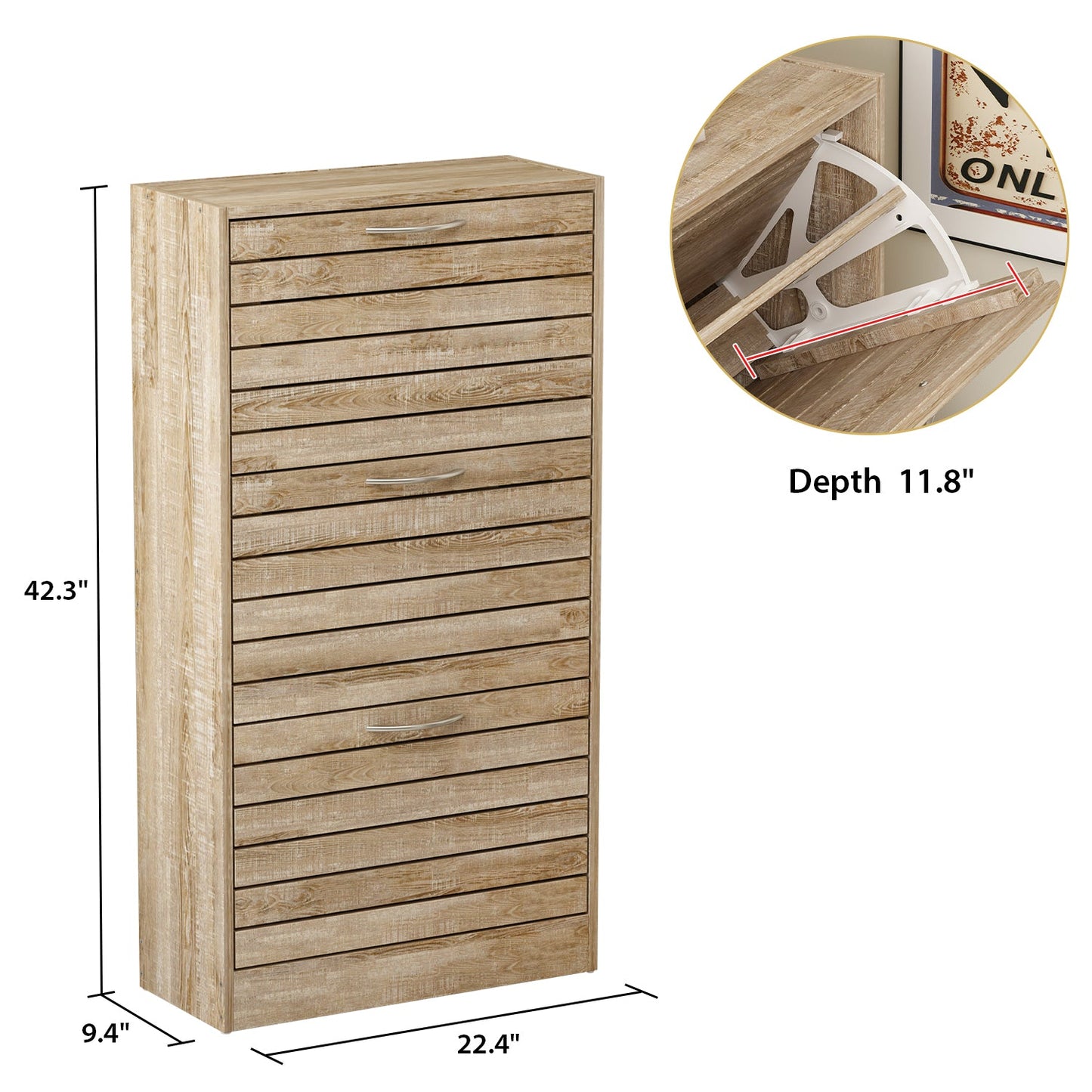 Meuble à chaussures de style campagnard avec 3 portes rabattables, organisateur de chaussures pour entrée/couloir