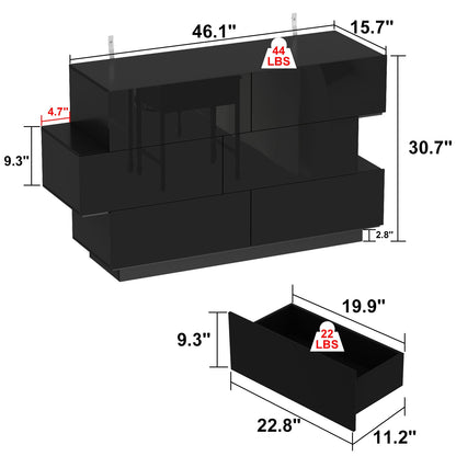 Commode double laquée brillante, buffet à 6 tiroirs pour salon