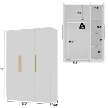 Armoire de rangement en bois manufacturé, grande penderie familiale avec barres de suspension