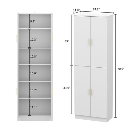 Armoire de rangement blanche à 6 étagères, compartiments réglables et étagère haute