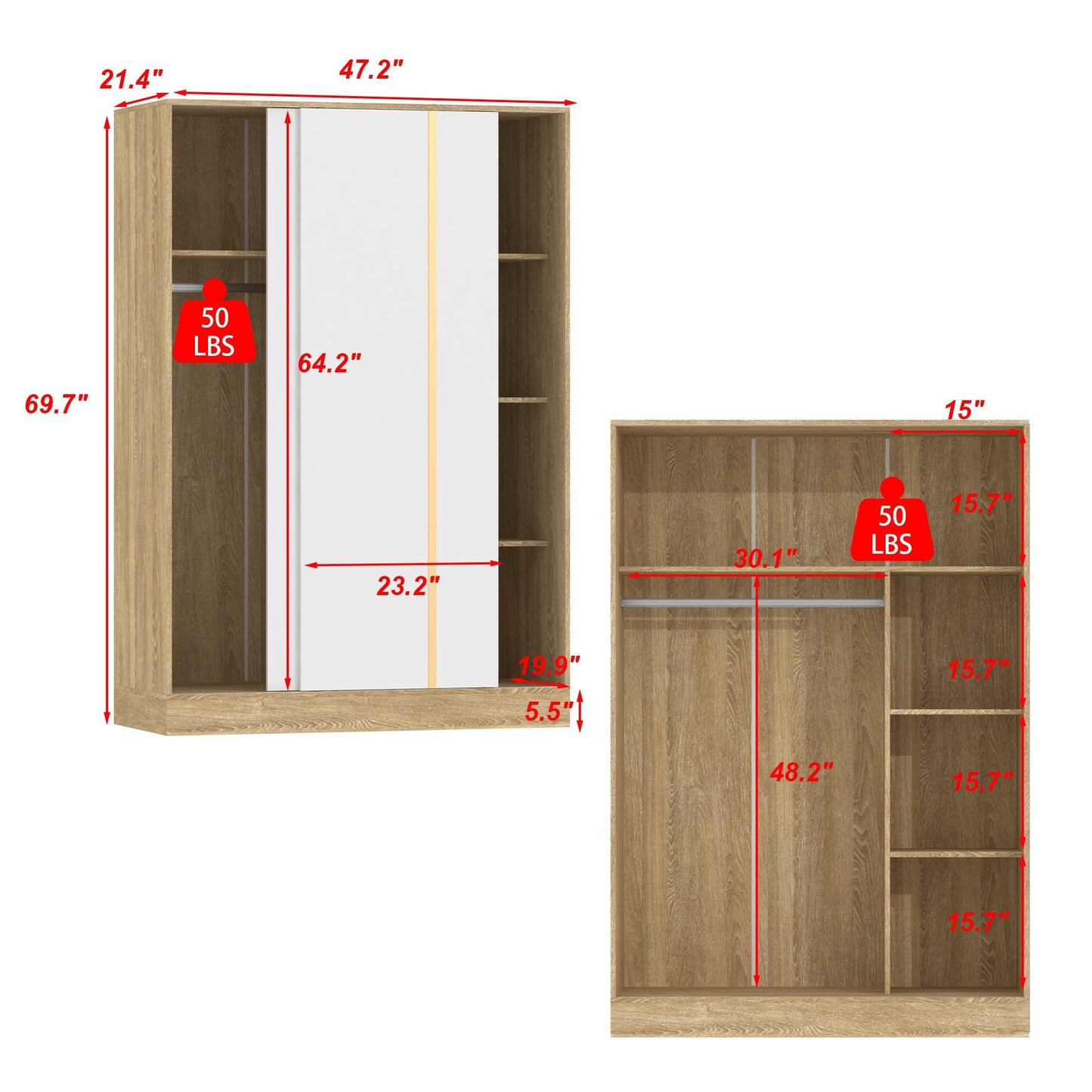 Système de placard à portes coulissantes blanc chaud