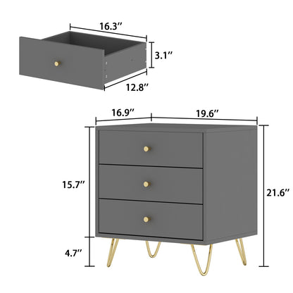 Table de chevet moderne avec pieds en bois massif, table d'appoint minimaliste et polyvalente à 3 tiroirs