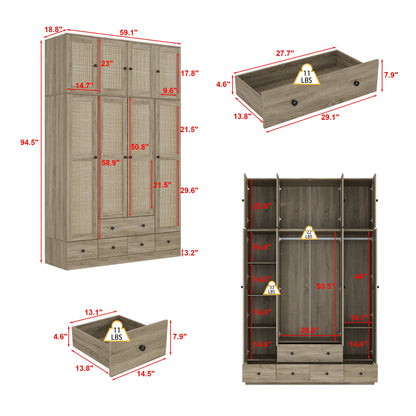 Armoire de style rustique avec 4 portes tressées en vigne