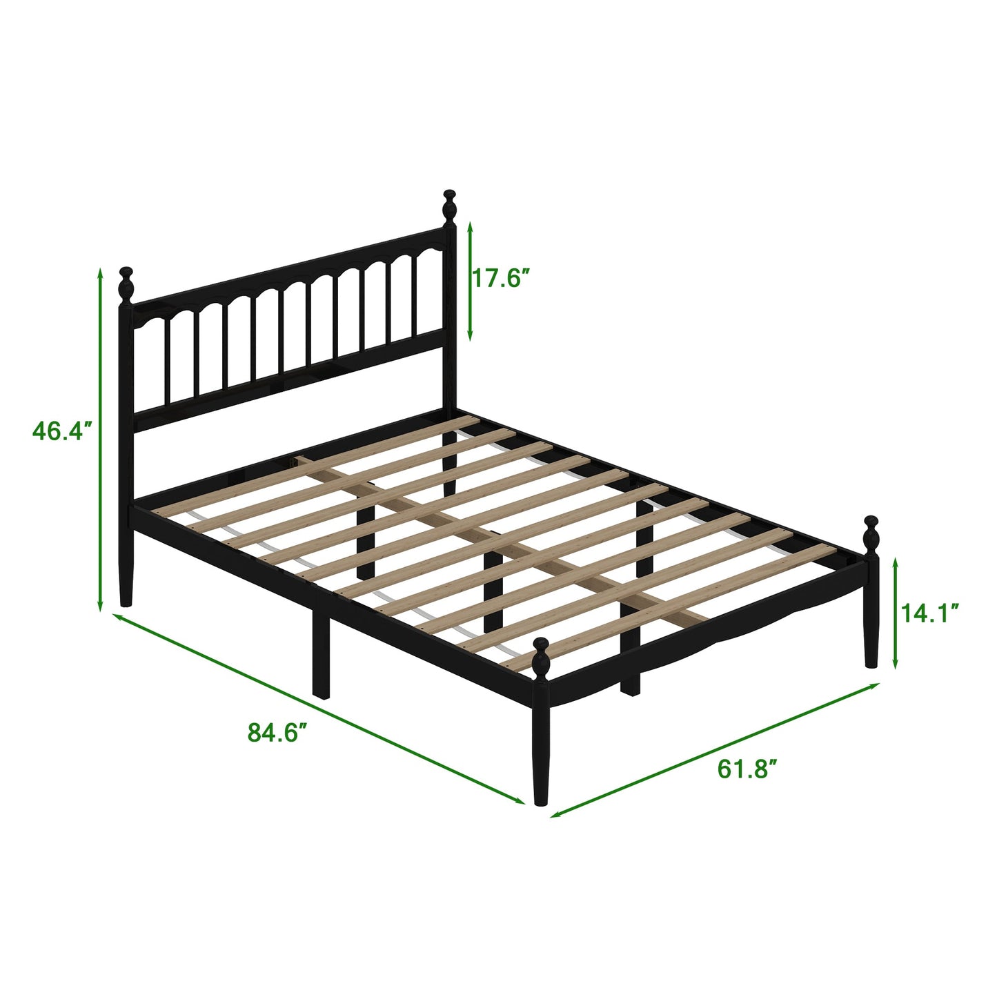 Cadre de lit en bois massif - Hévéa et pin, design élégant et robustesse, format Queen