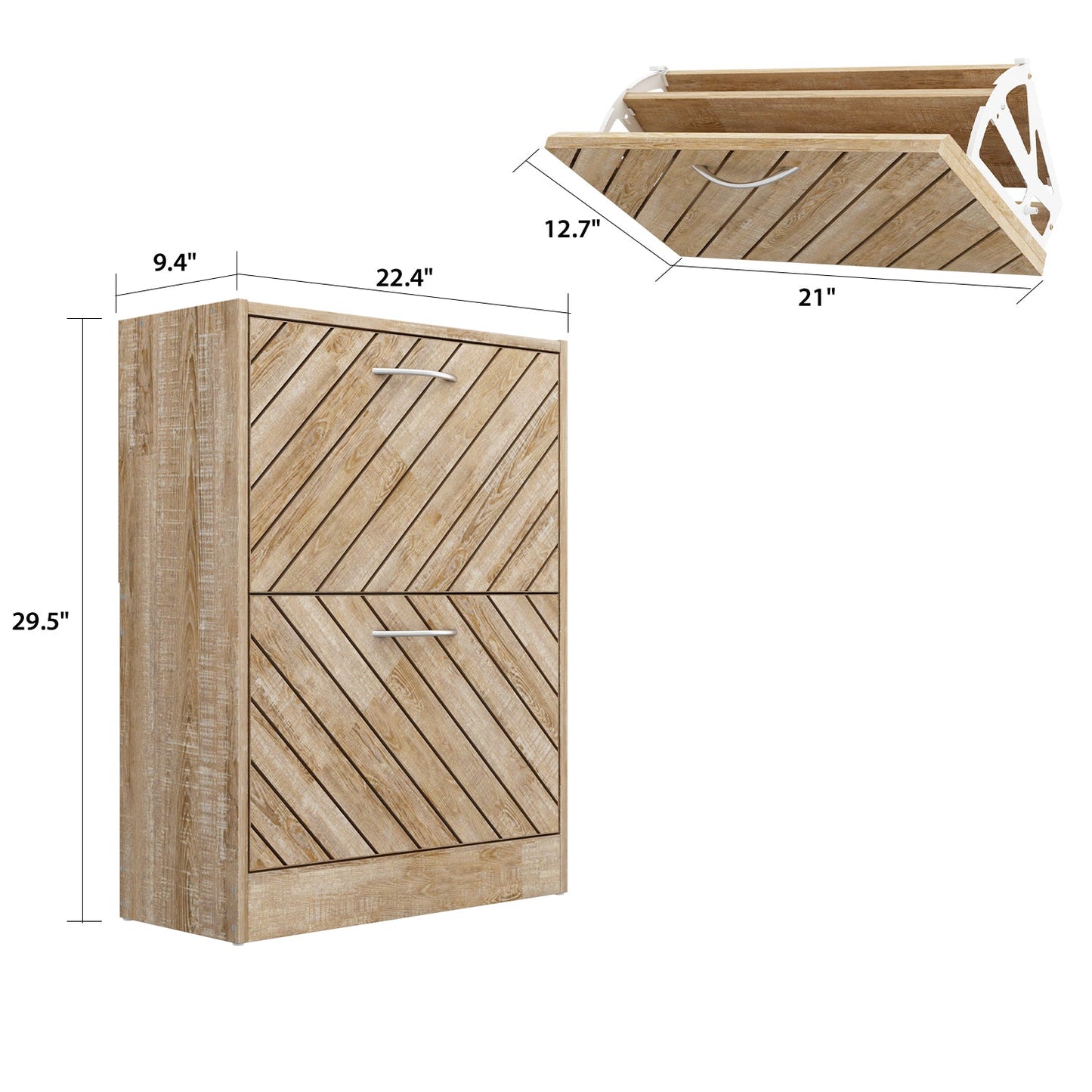 Meuble à chaussures rustique pour entrée, avec 2 tiroirs rabattables