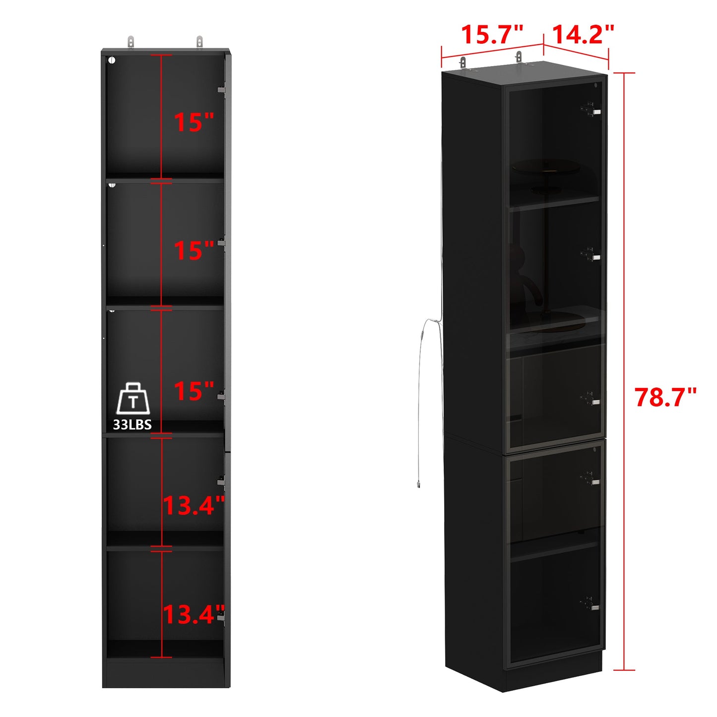 Vitrine de rangement avec éclairage LED et portes en verre trempé