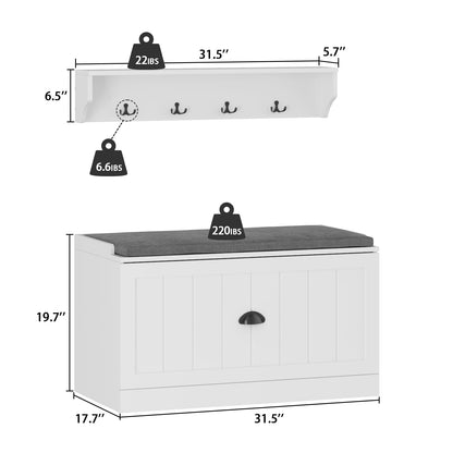 Meuble d'entrée avec étagère, rangement à chaussures et armoire à manteaux.