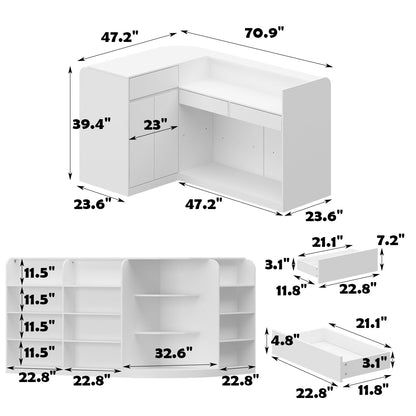 Grand comptoir d'accueil en forme de L avec 3 tiroirs