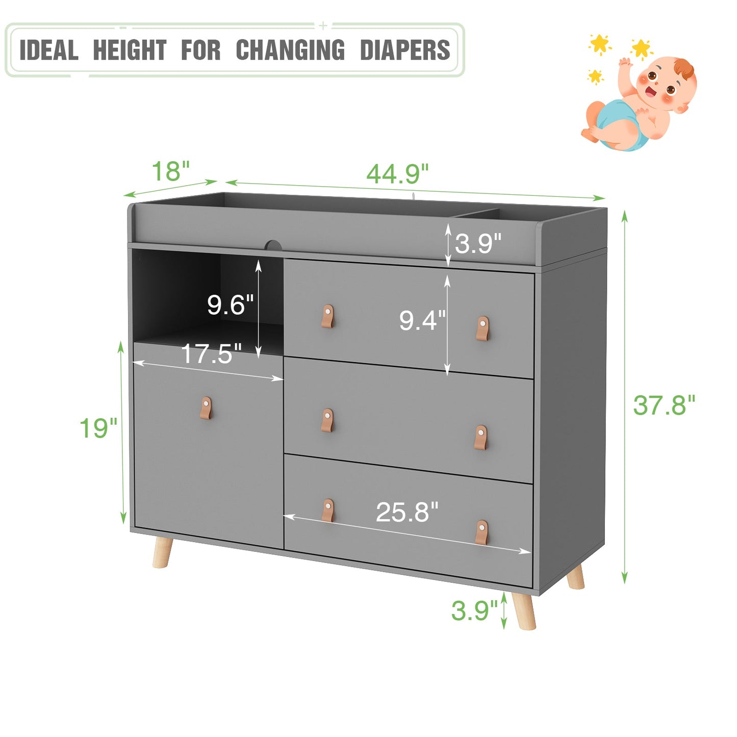 Table à langer pour bébé, commode à 4 tiroirs pour chambre d'enfant, table à langer