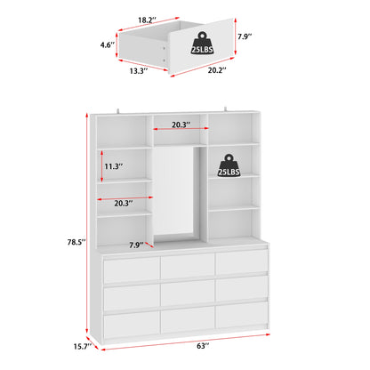 Système de dressing élégant avec 9 tiroirs et miroir
