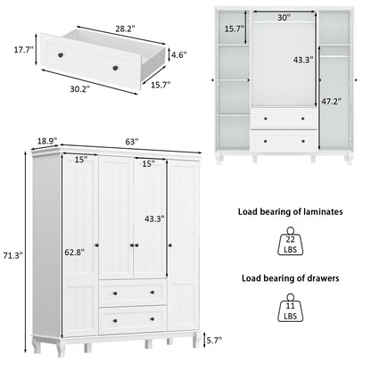 Armoire-penderie avec étagères et tiroirs de rangement, finition blanche, pour chambre à coucher