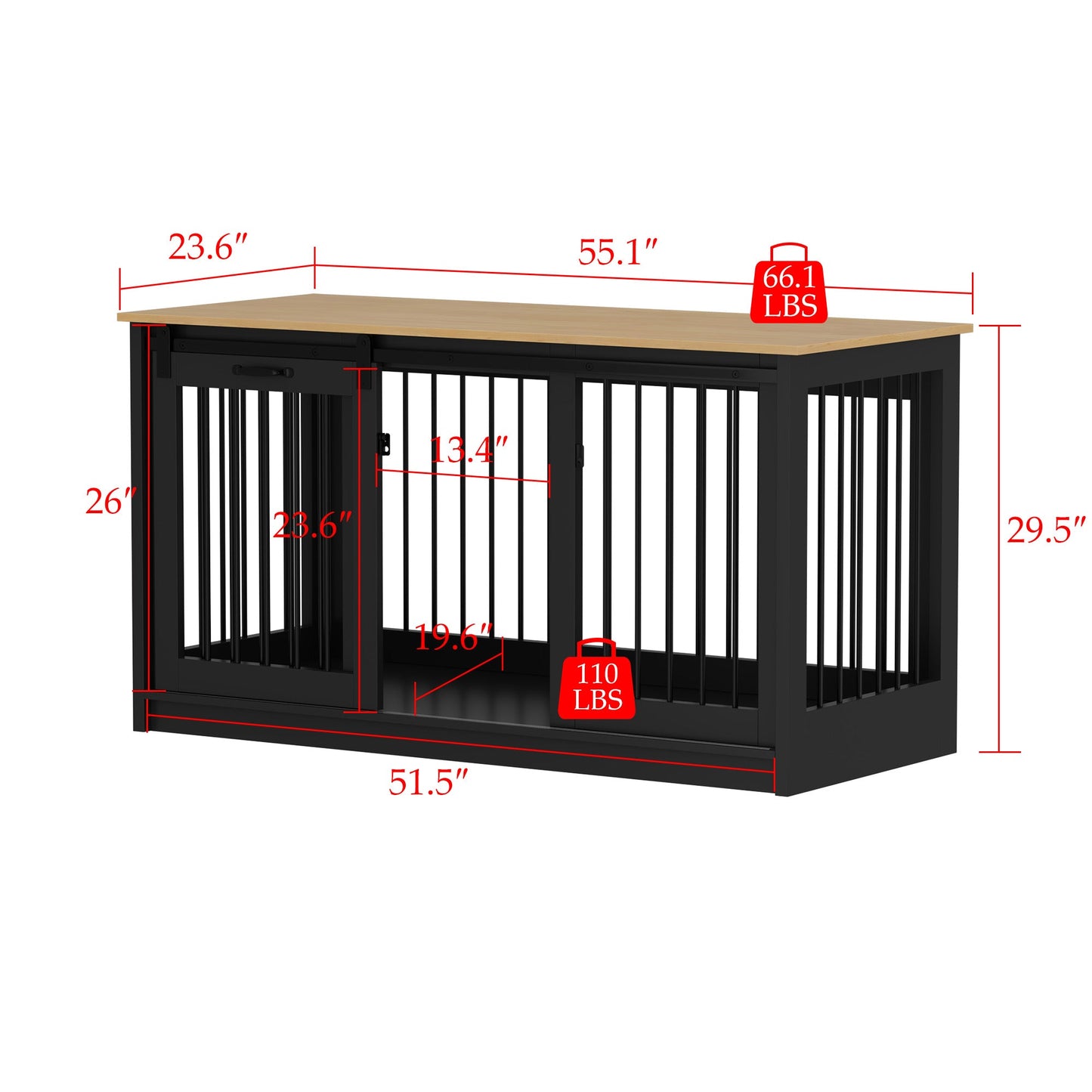 Cage pour chien à porte de grange avec verrou