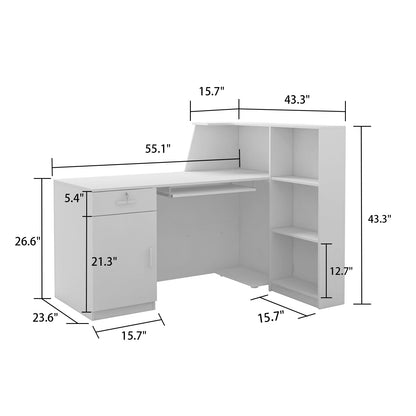 Bureau d'accueil avec comptoir, tiroir verrouillable et étagère