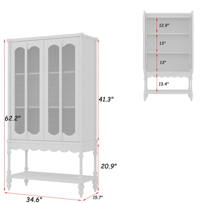 Vitrine de 158 cm de haut (62,2 po) avec portes vitrées, blanche