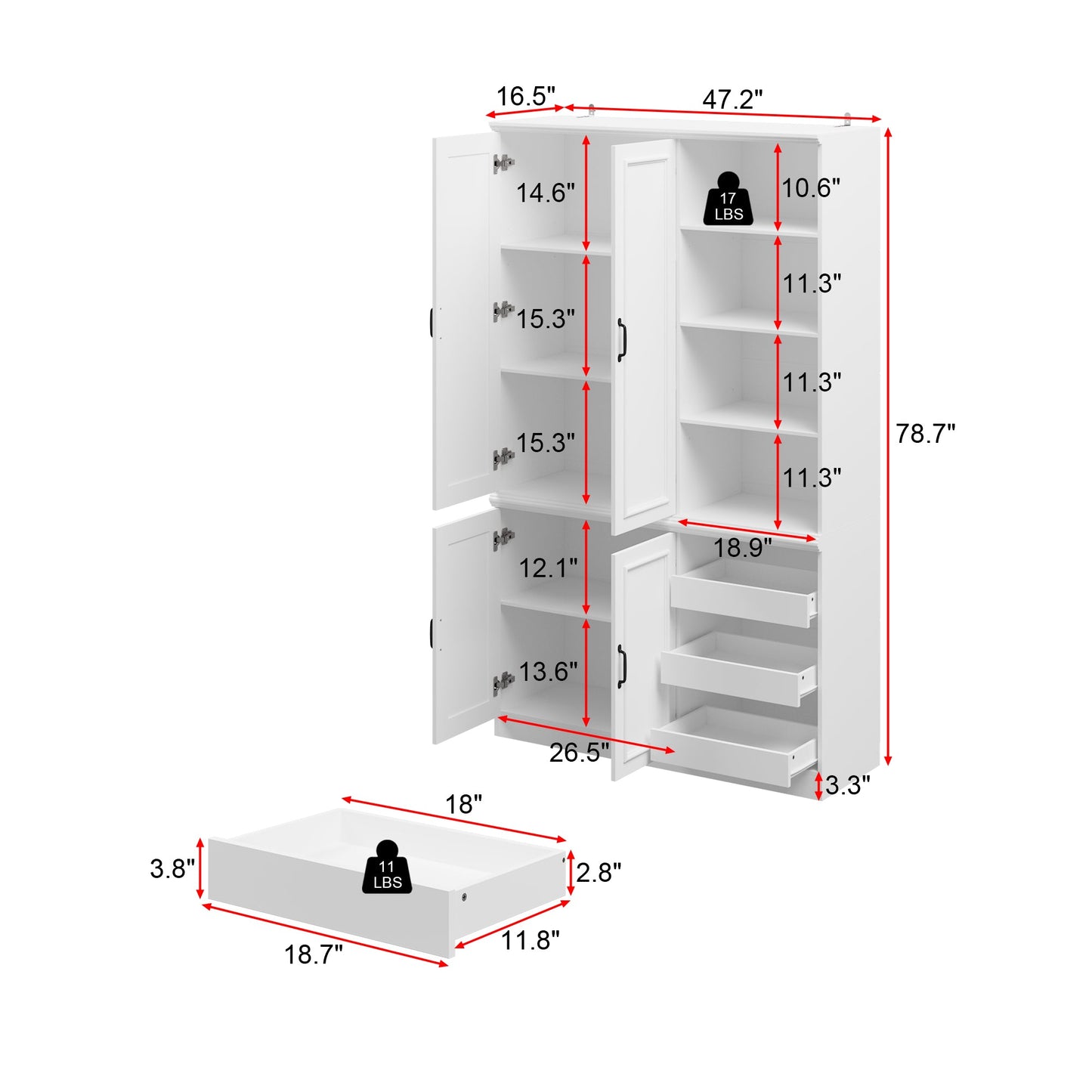 Armoire de rangement de bureau 47,2'' L x 78,7'' H avec 3 tiroirs ouverts