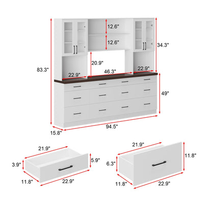 Buffet de cuisine de grande taille (94,5 po) avec garde-manger intégré