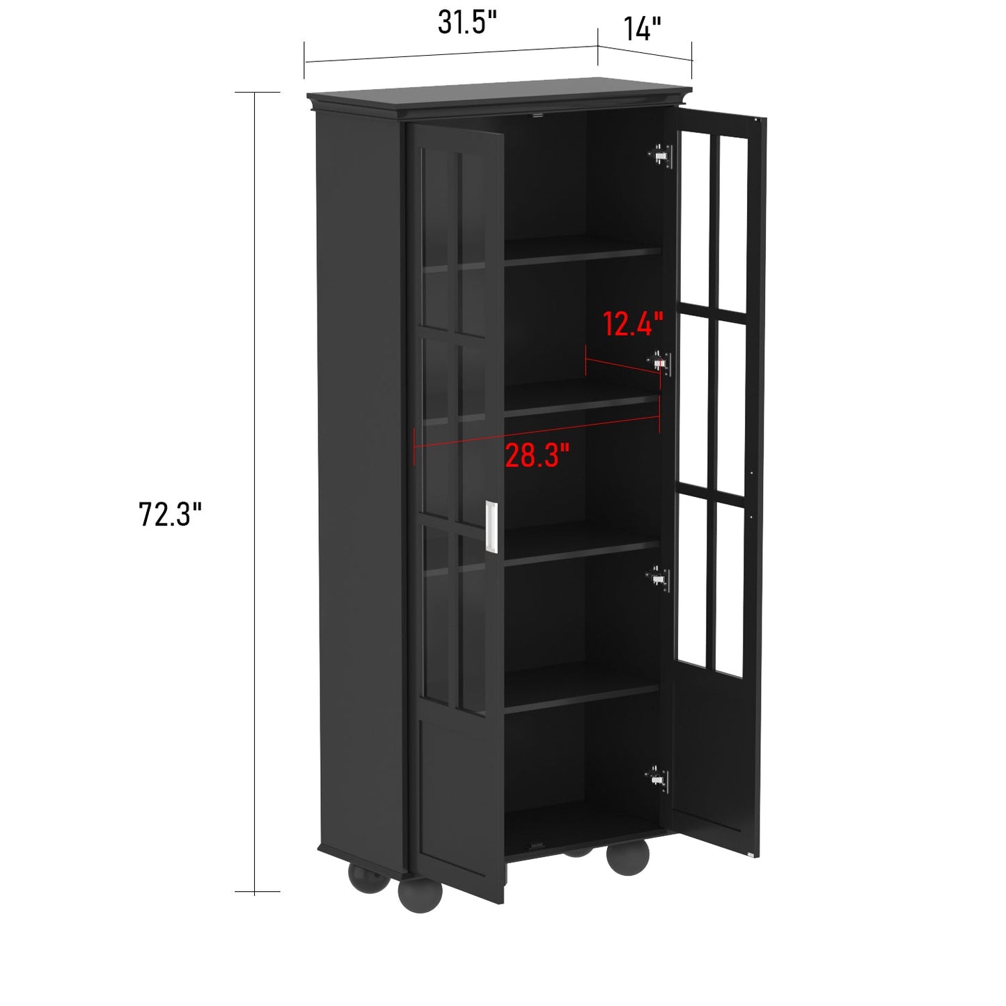 Armoire de rangement avec portes vitrées et étagères réglables 