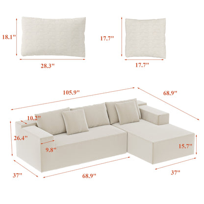 Canapé-lit rembourré de 106 pouces de large avec accoudoirs et deux coussins