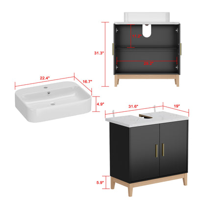 Meuble-lavabo simple sur pied avec plateau en bois composite