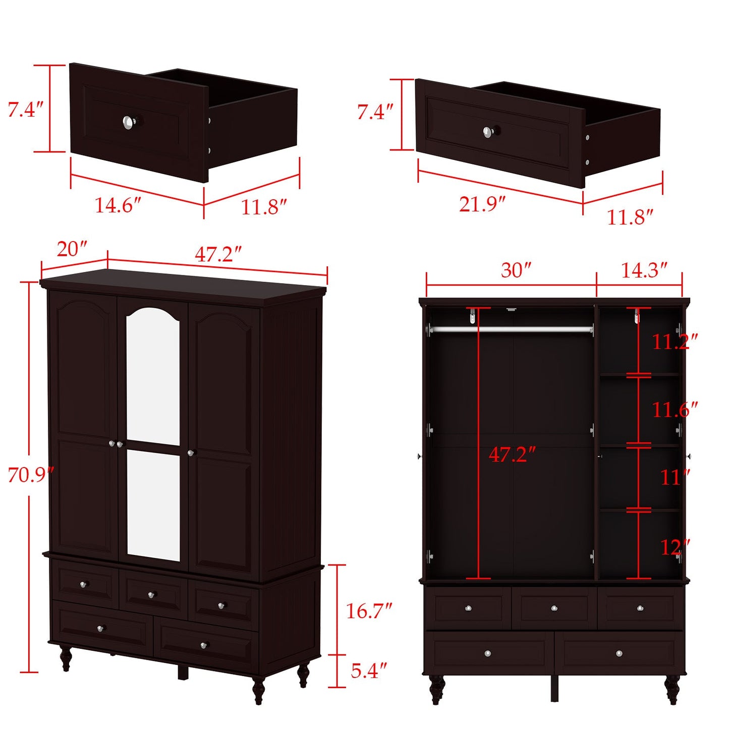 Grande armoire de rangement avec 3 portes et 5 tiroirs