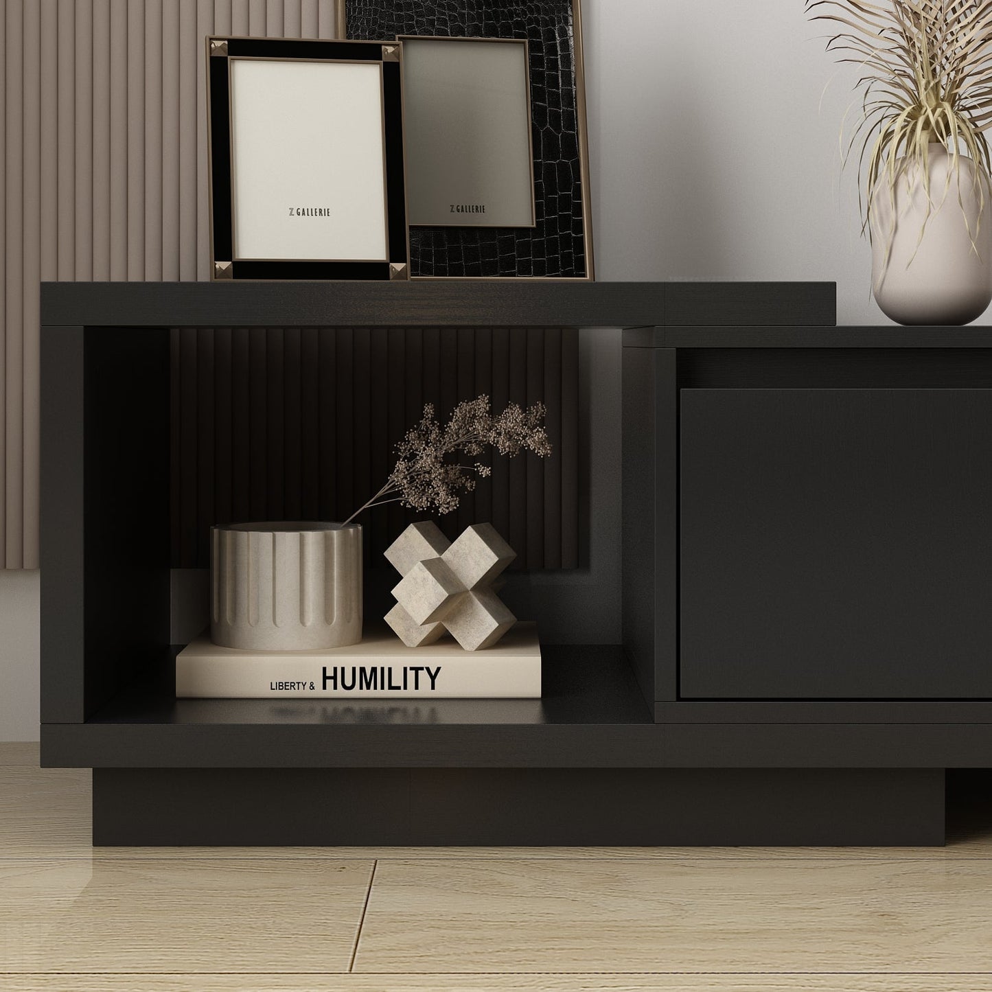 Meuble TV large, meuble multimédia, meuble TV à largeur réglable pour salon