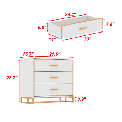 Table de chevet à 3 tiroirs avec pieds en métal