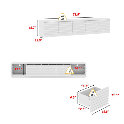 Meuble TV/console multimédia à 3 tiroirs et 2 placards, 78,5 po de largeur