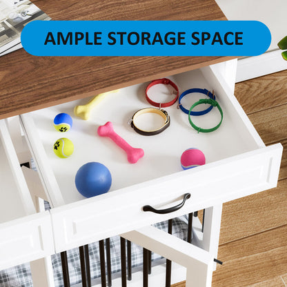 Meuble pour grande cage de chien avec séparateurs et 4 tiroirs