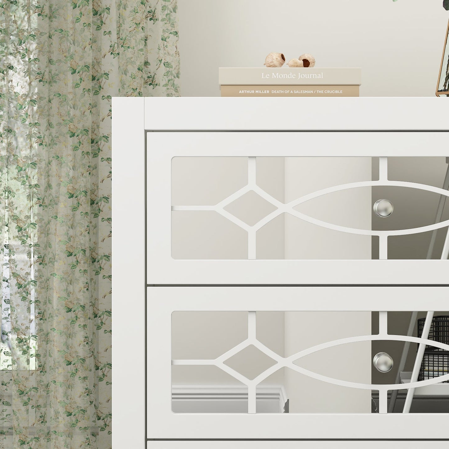 Commode avec 3 tiroirs miroirs, table de chevet de rangement blanche 