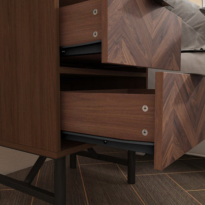 Table de chevet rustique en bois veiné à 2 tiroirs