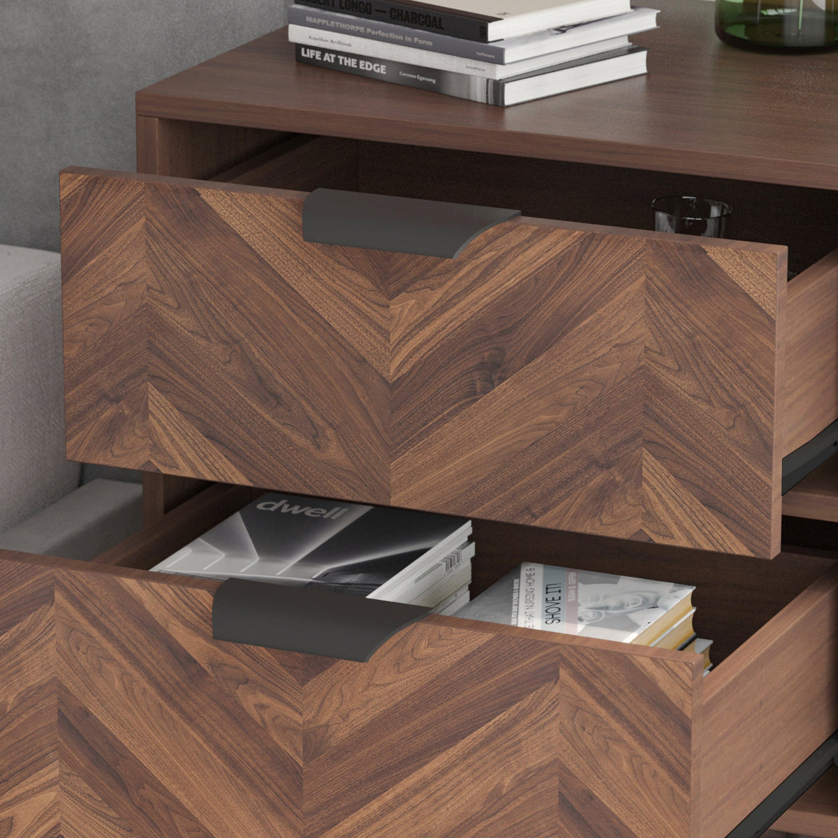 Table de chevet rustique en bois veiné à 2 tiroirs