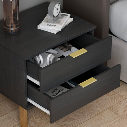 Table de chevet à 2 tiroirs et pieds en métal doré - 15,7 x 19,7 x 17,9 cm 