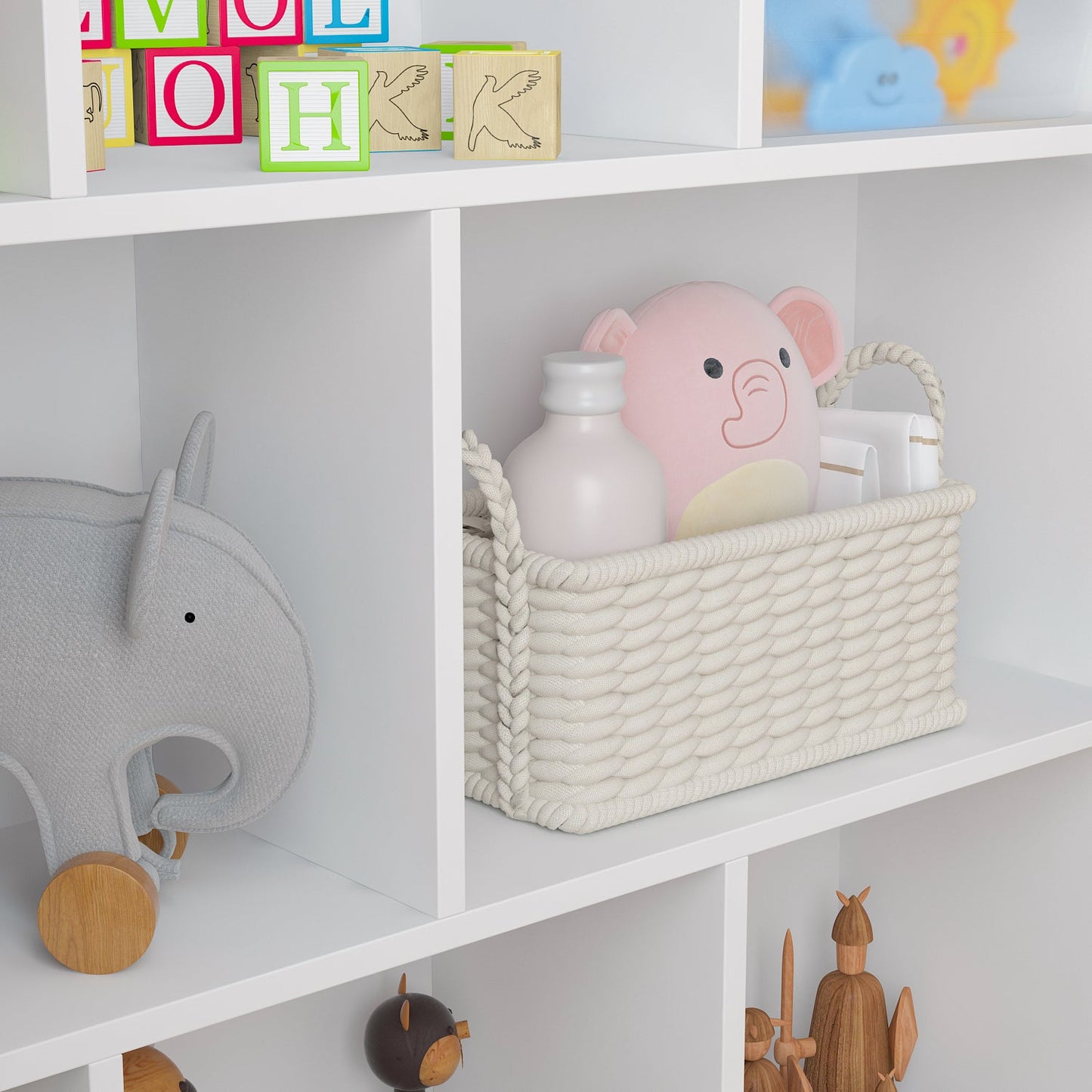 Meuble d'entrée, bibliothèque large pour enfants avec plusieurs compartiments et étagère à 3 niveaux 