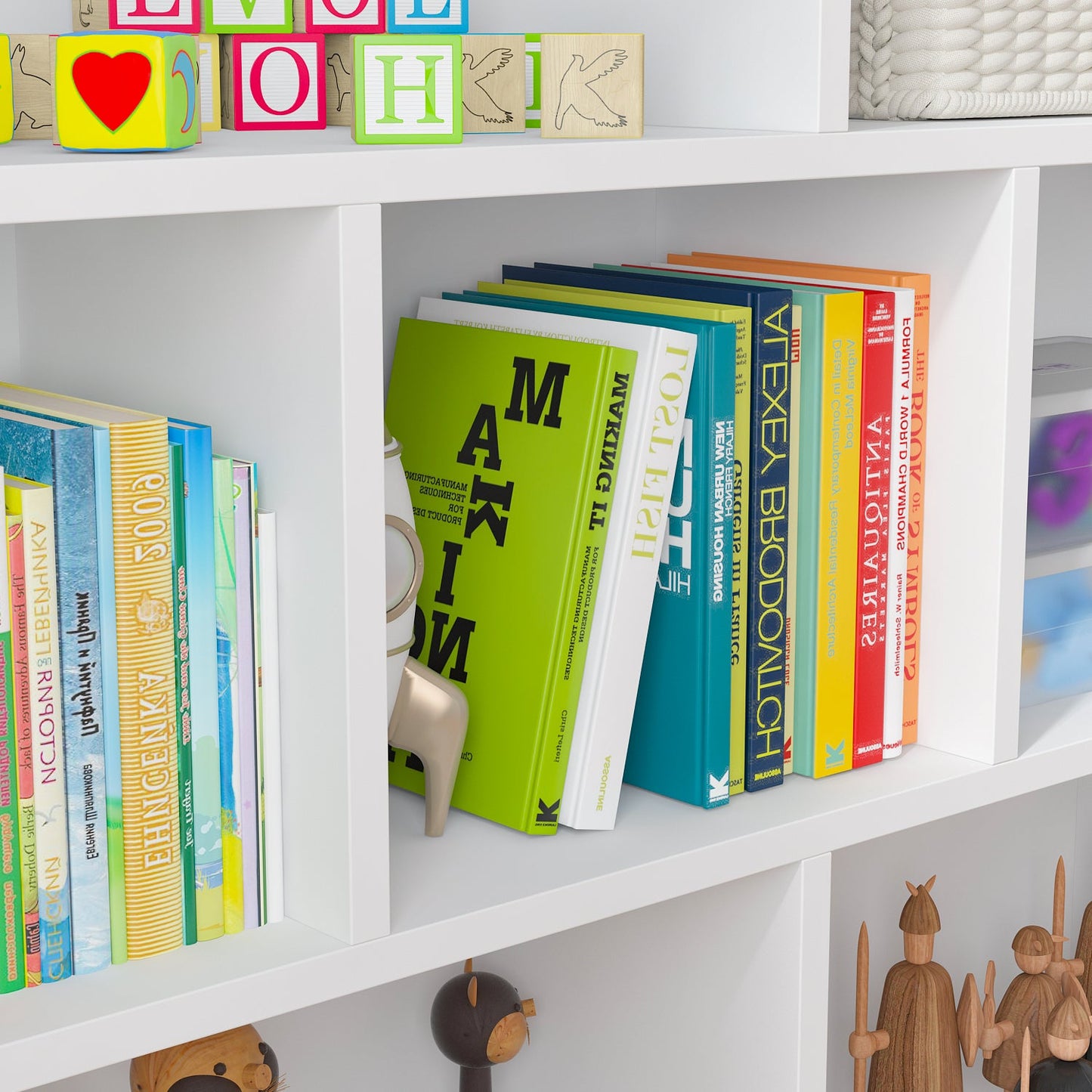 Meuble d'entrée, bibliothèque large pour enfants avec plusieurs compartiments et étagère à 3 niveaux 