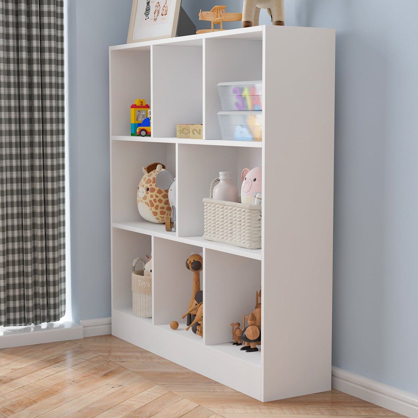 Meuble d'entrée, bibliothèque large pour enfants avec plusieurs compartiments et étagère à 3 niveaux 