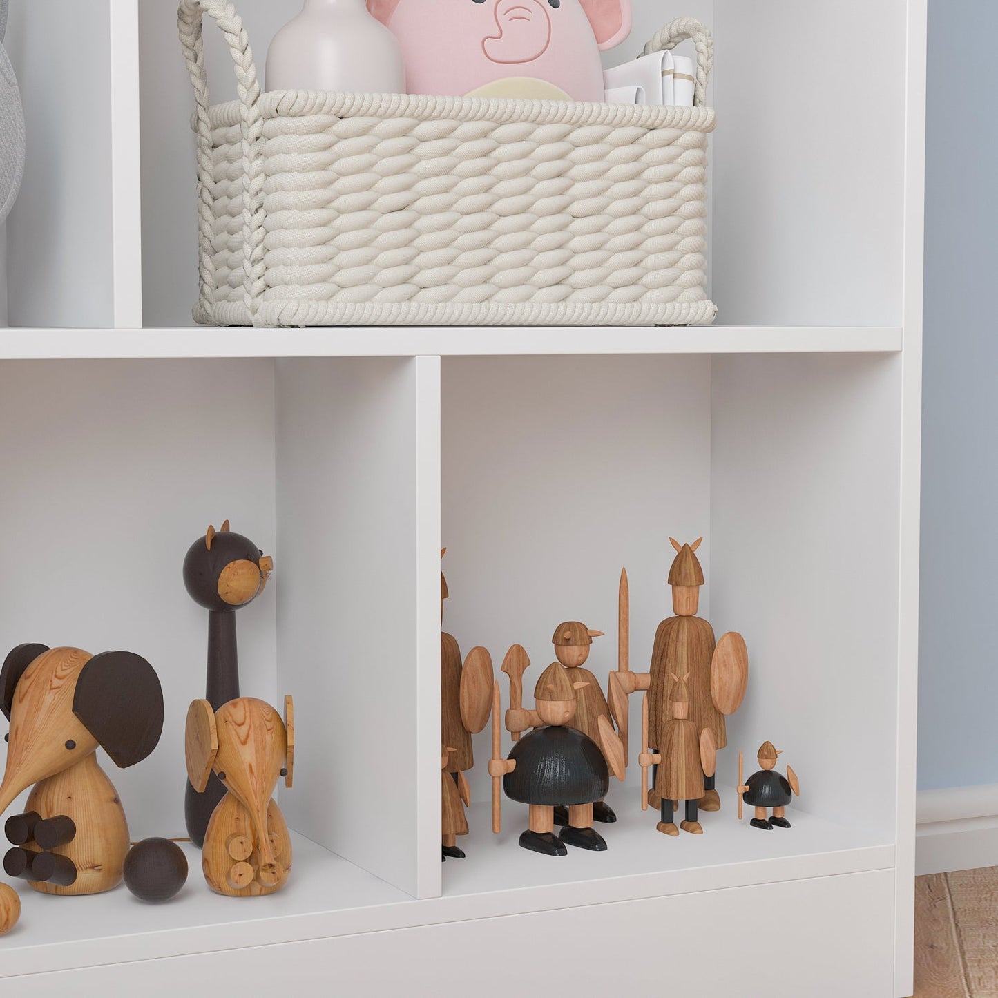 Meuble d'entrée, bibliothèque large pour enfants avec plusieurs compartiments et étagère à 3 niveaux 