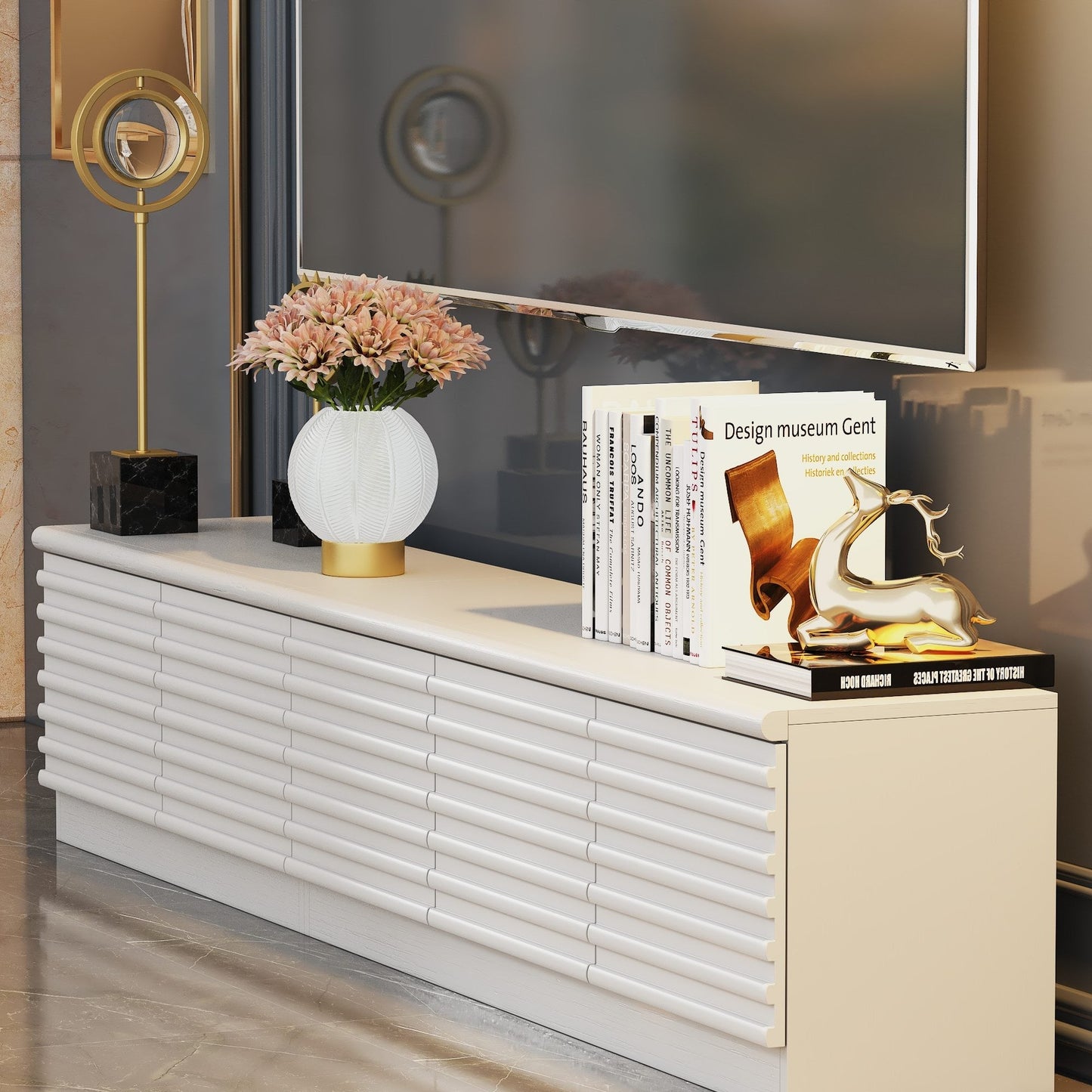 Meuble TV/console multimédia à 3 tiroirs et 2 placards, 78,5 po de largeur