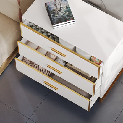 Table de chevet à 3 tiroirs avec pieds en métal