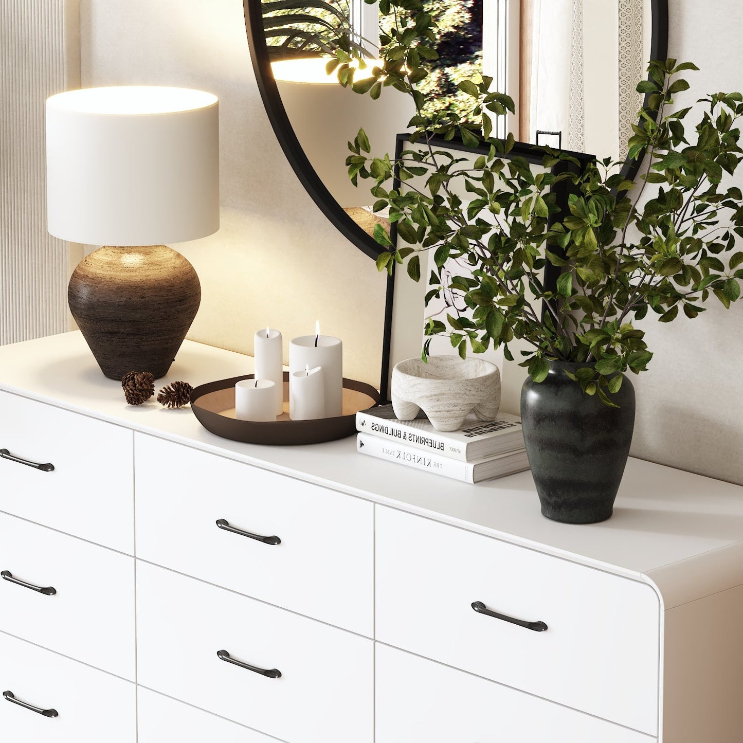 Commode à neuf tiroirs avec pieds en métal