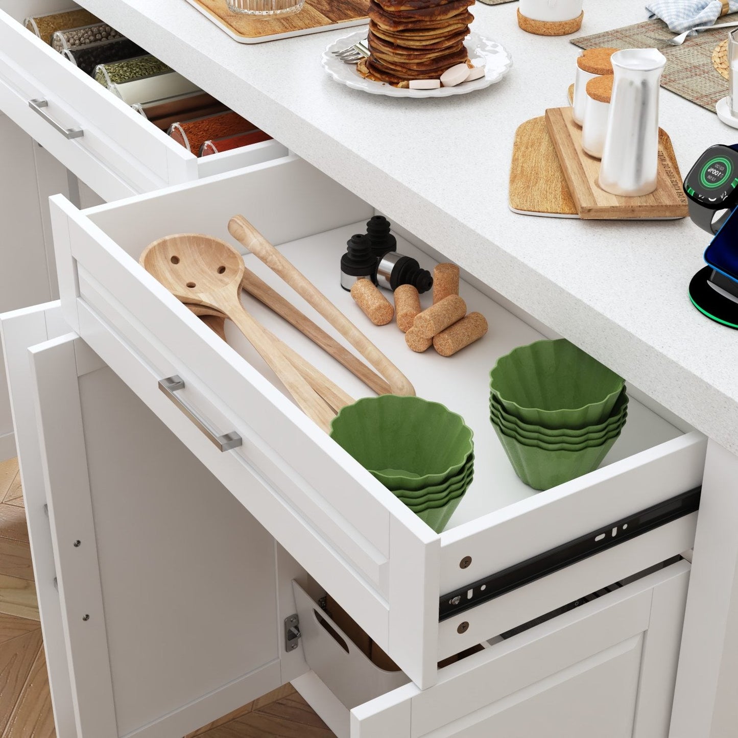 Îlot de cuisine de 61 po de largeur avec 2 tiroirs et 4 portes