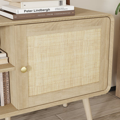 Meuble TV/console multimédia de 70,9 pouces de large avec 2 étagères ouvertes et portes en rotin