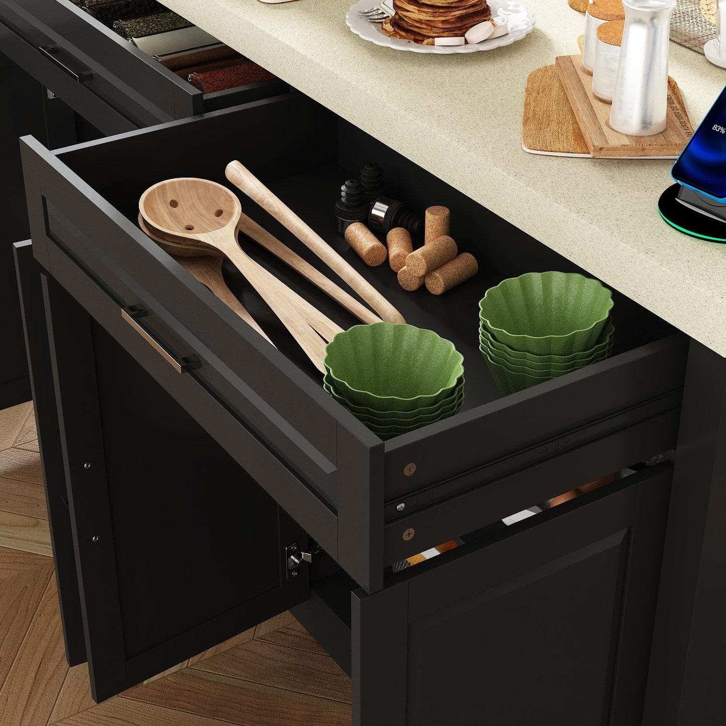 Îlot de cuisine de 61 po de largeur avec 2 tiroirs et 4 portes