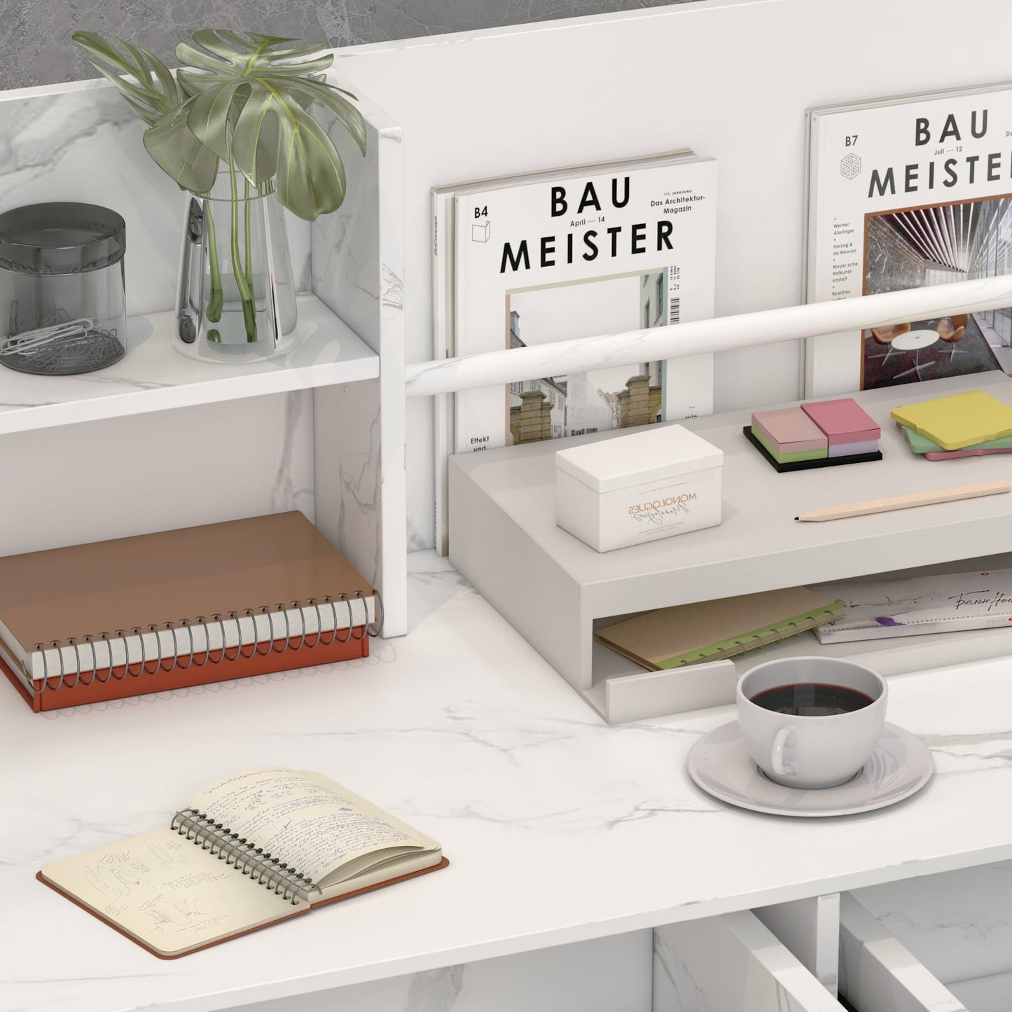 Bureau d'accueil moderne en bois avec armoire de rangement verrouillable, 47 pouces de large. 